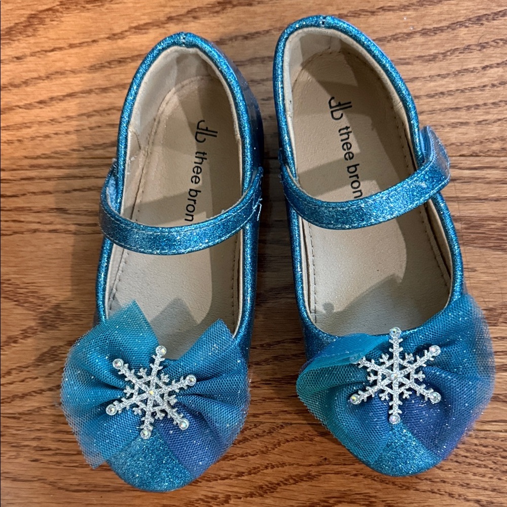 Blue Glitter Kids Shoes with Snowflake Design